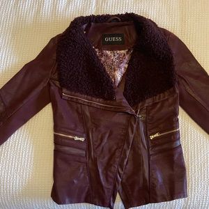 Womens faux leather wine-colored jacket